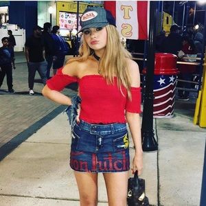 Von Dutch painted logo denim skirt sz S